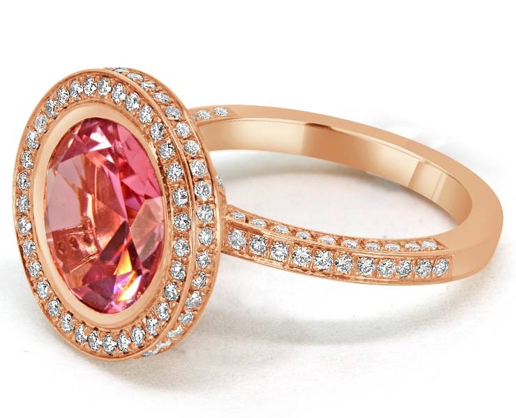 Ladies Halo Design Coloured Stone Engagement Ring - R1138 - GN Designer Jewellers
