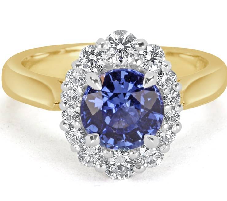 Ladies Halo Design Coloured Stone Engagement Ring - R14295 - GN Designer Jewellers