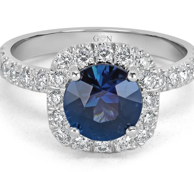 Ladies Halo Design Coloured Stone Engagement Ring - R14298 - GN Designer Jewellers