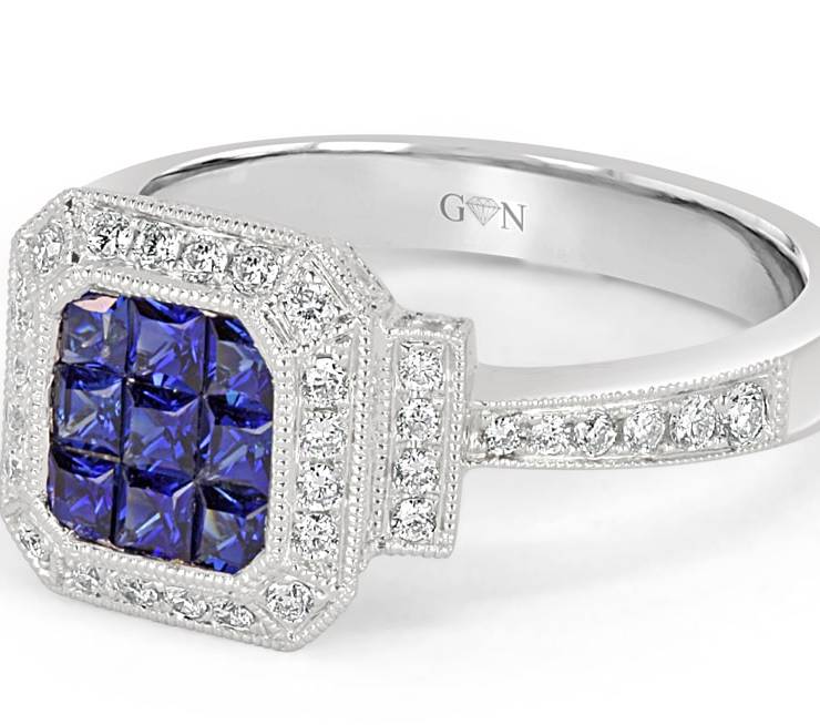 Ladies Halo Design Coloured Stone Engagement Ring - R526 - GN Designer Jewellers