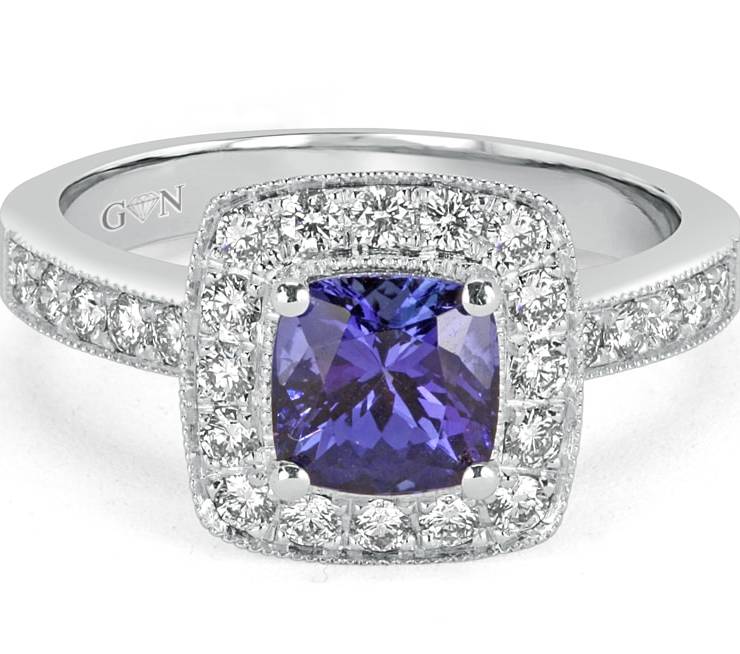 Ladies Halo Design Coloured Stone Engagement Ring - R683 - GN Designer Jewellers