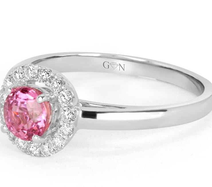 Ladies Halo Design Coloured Stone Engagement Ring - R695 - GN Designer Jewellers